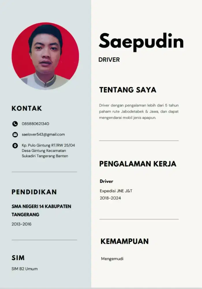 Saya sedang mencari pekerjaan sebagai sopir