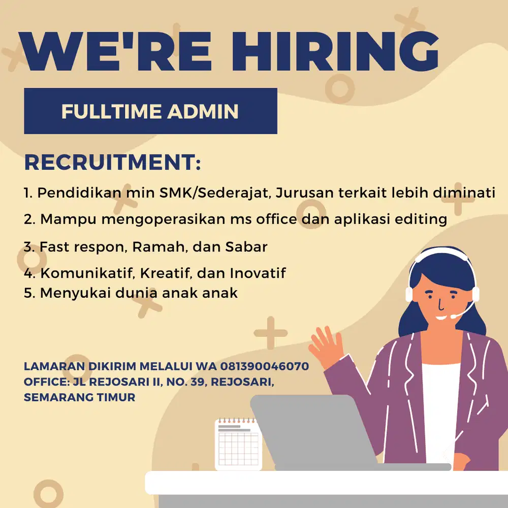 DIBUTUHKAN SEGERA STAFF ADMIN