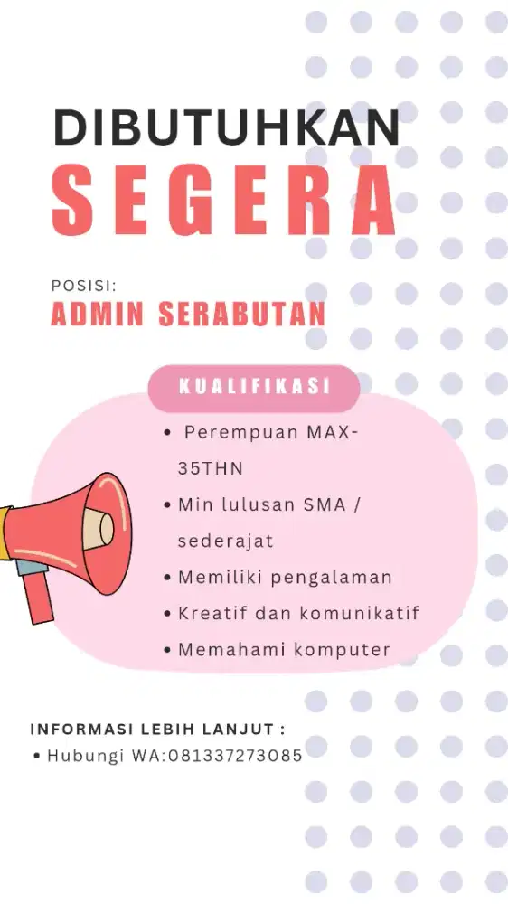 Dicari admin serabutan