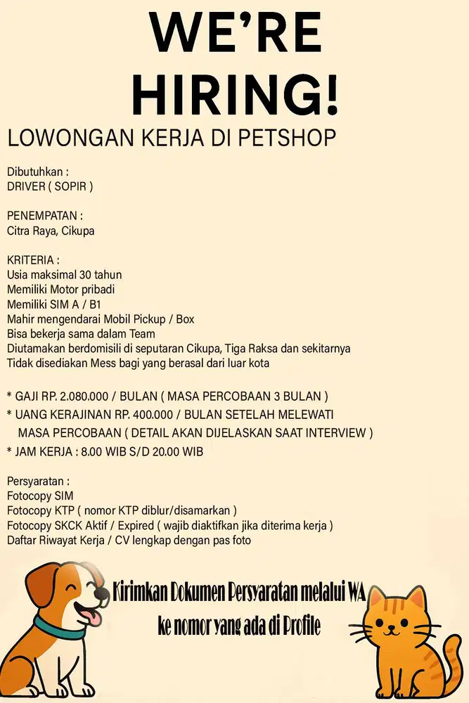 DIBUTUHKAN DRIVER MOBIL BOX