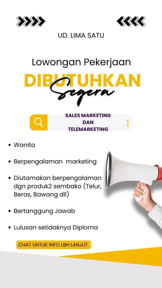 Dicari marketing & telemarketing