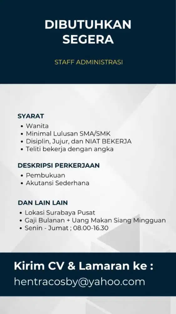 *Dibutuhkan Segera Admin*