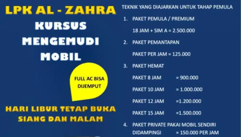 AL ZAHRA KURSUS MENGEMUDI MOBIL ( GAMBUT ) PAL 12.900