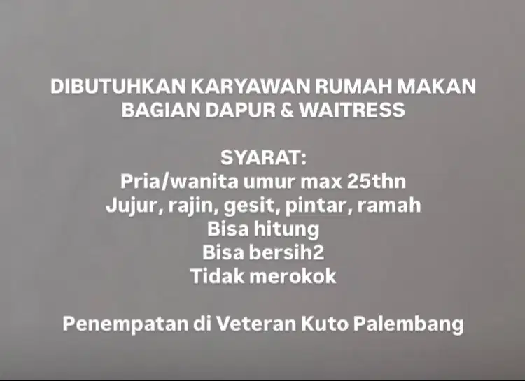 LOWONGAN KERJA RUMAH MAKAN