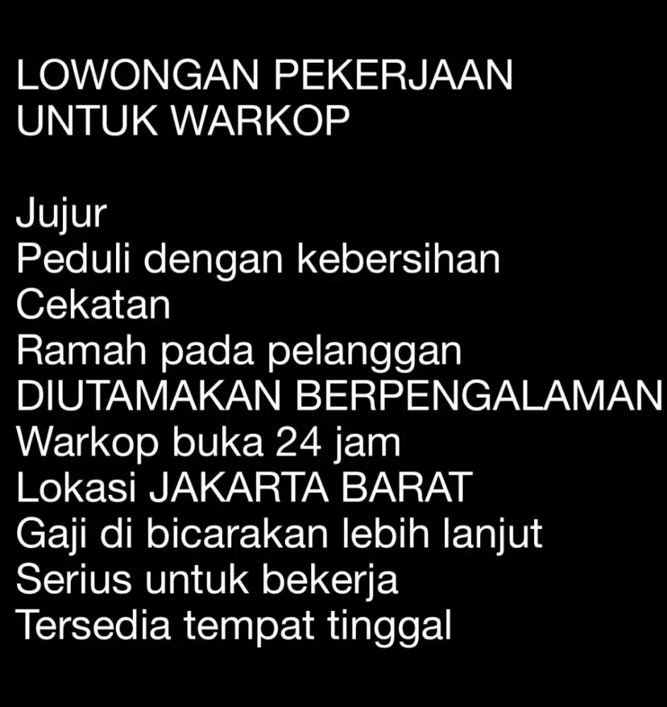 Lowongan Penjaga warkop