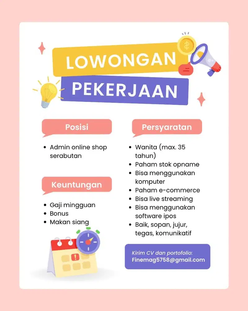 Lowongan kerja Admin serabutan