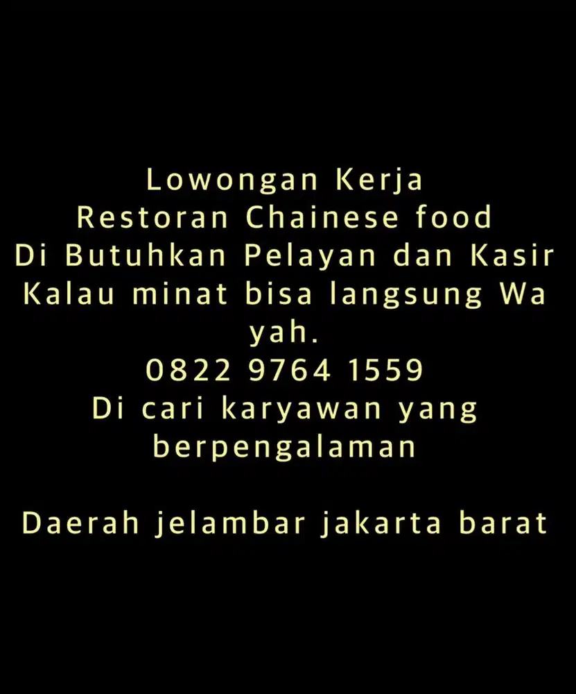 Di cari karyawan Restoran
