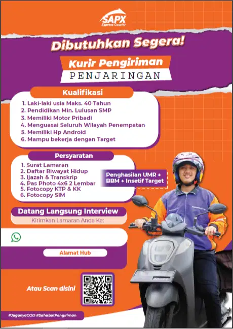 URGENT Lowongan kerja Mitra Kurir Motor SAP -Penjaringan Jakarta utara