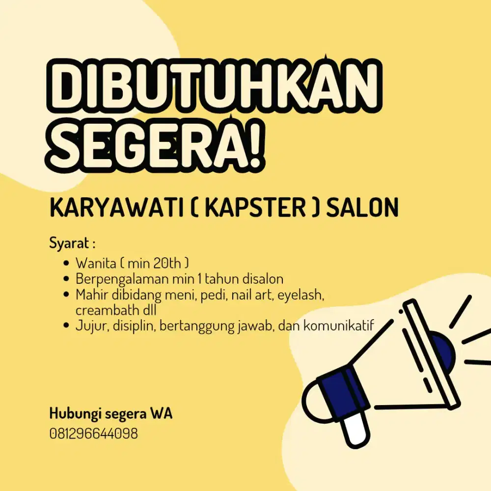 Di butuhkan karyawan salon ( KAPSTER)