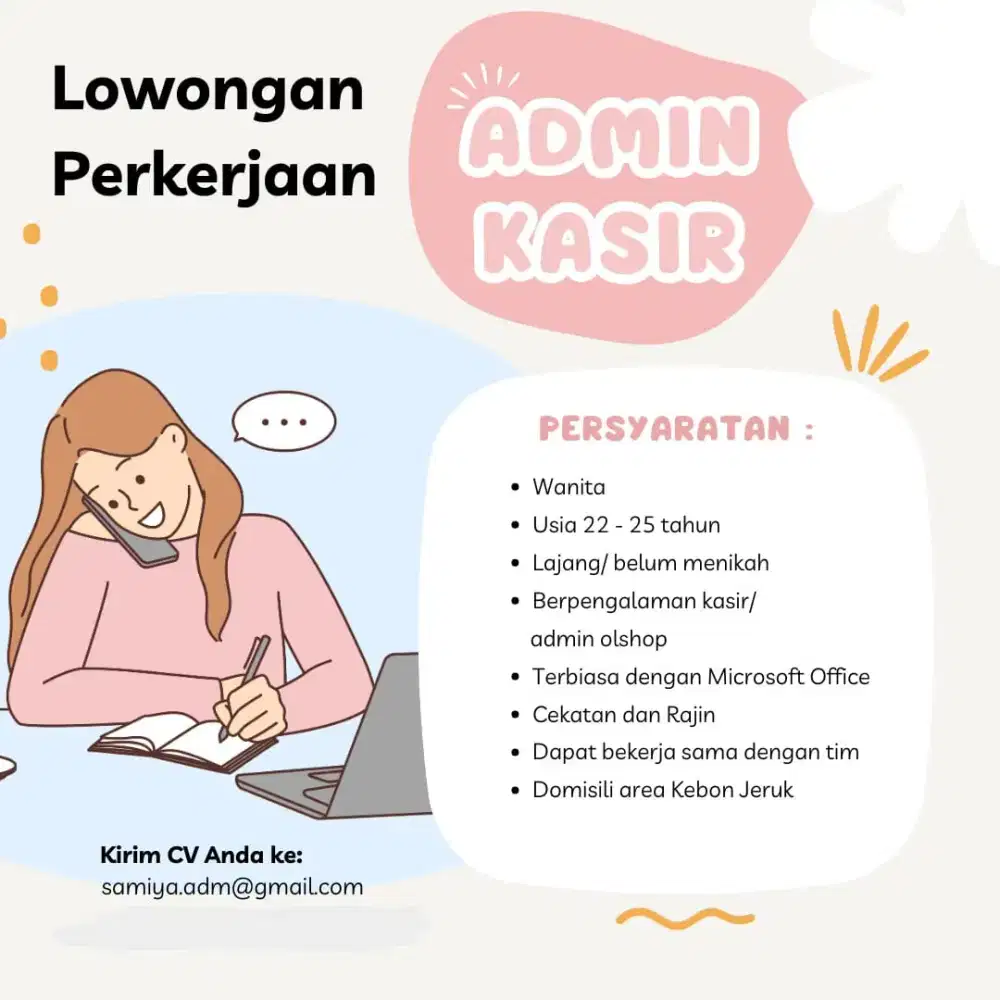 LOWONGAN KERJA ADMIN KASIR / ADMIN OLSHOP