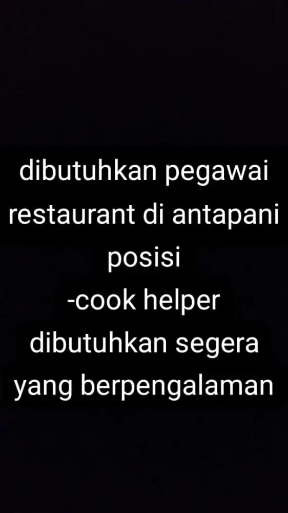 dibutuhkan pegawai restaurant