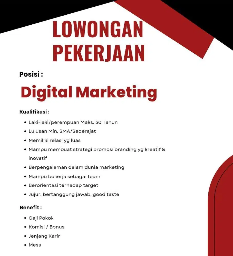 LOKER TEAM DAN TERSEDIA MESS