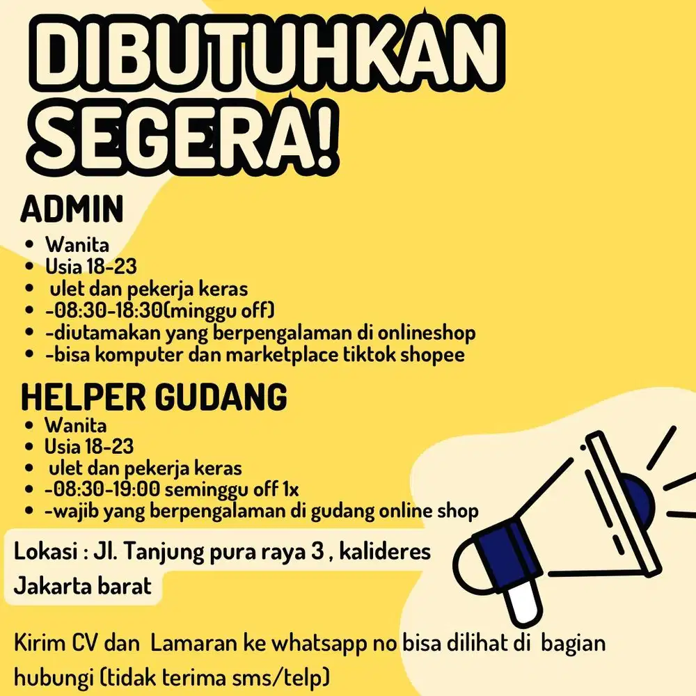 Dibutuhkan segera staff onlineshop