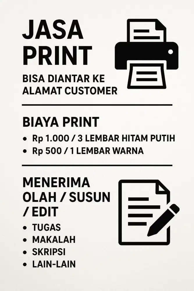 JASA PRINT BISA DIANTARKAN - CUKUP KIRIM FILE SECARA ONLINE