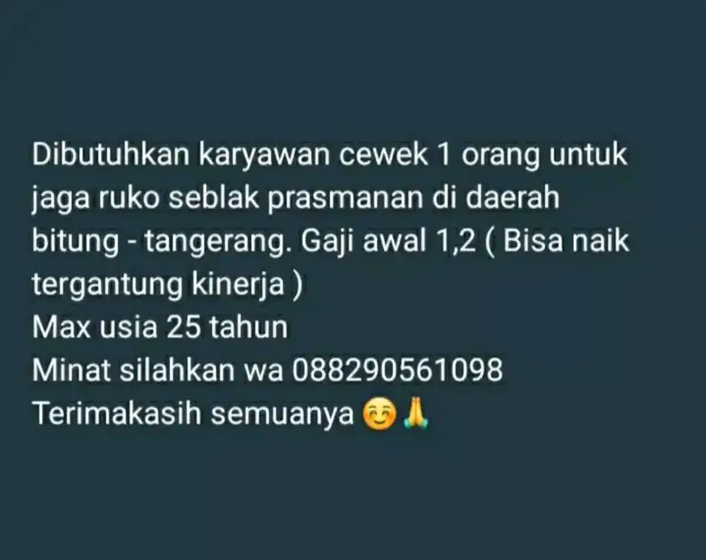 DIBUTUHKAN SECEPATNYA.