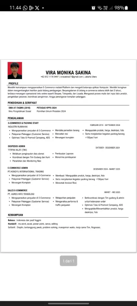 MENCARI LOWONGAN KERJA ADMIN E COMMERCE SPECIALIST