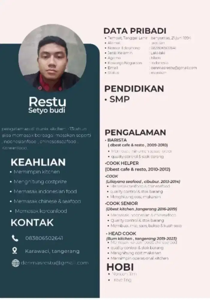 Mencari pekerjaan koki/ yang lain