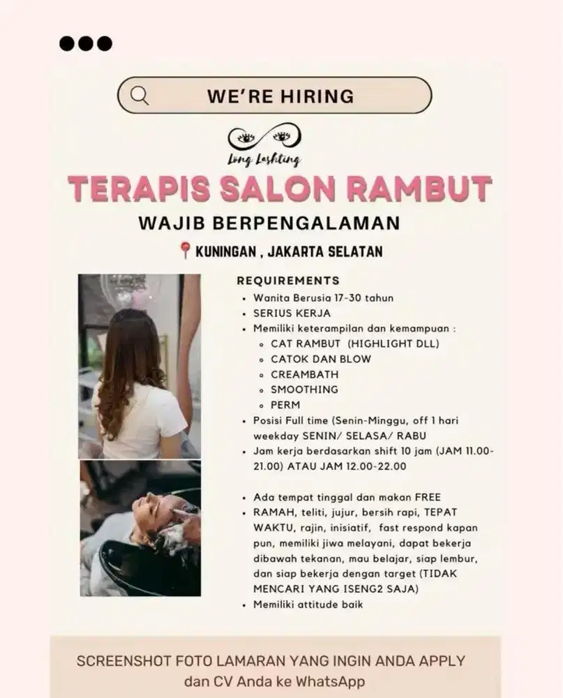 terapis salon rambut  / pijat / massage
