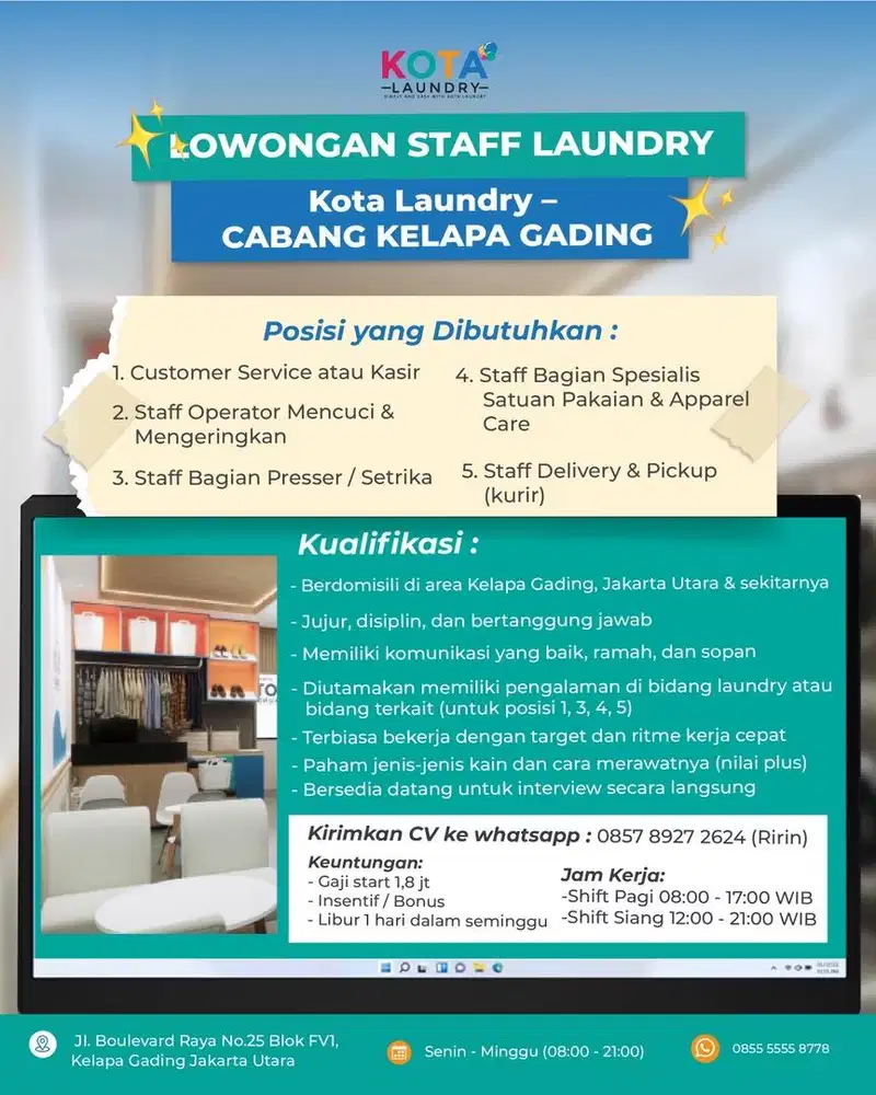 LOWONGAN KERJA STAFF KOTA LAUNDRY