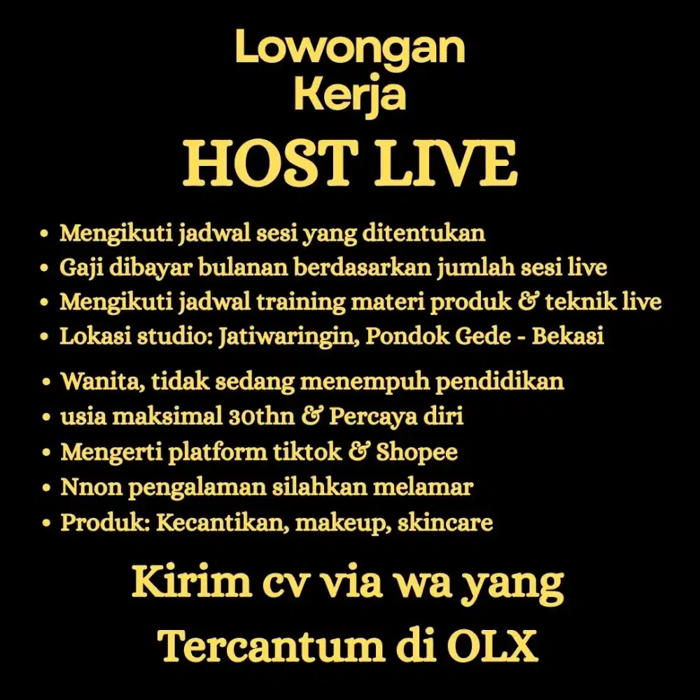 Lowongan kerja Host Live Streaming tiktok