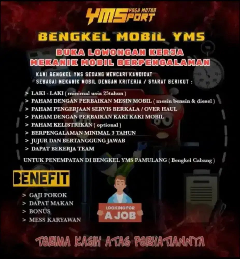 LOWONGAN MEKANIK UNTUK SPESIALIS KAKI KAKI DAN MESIN MOBIL