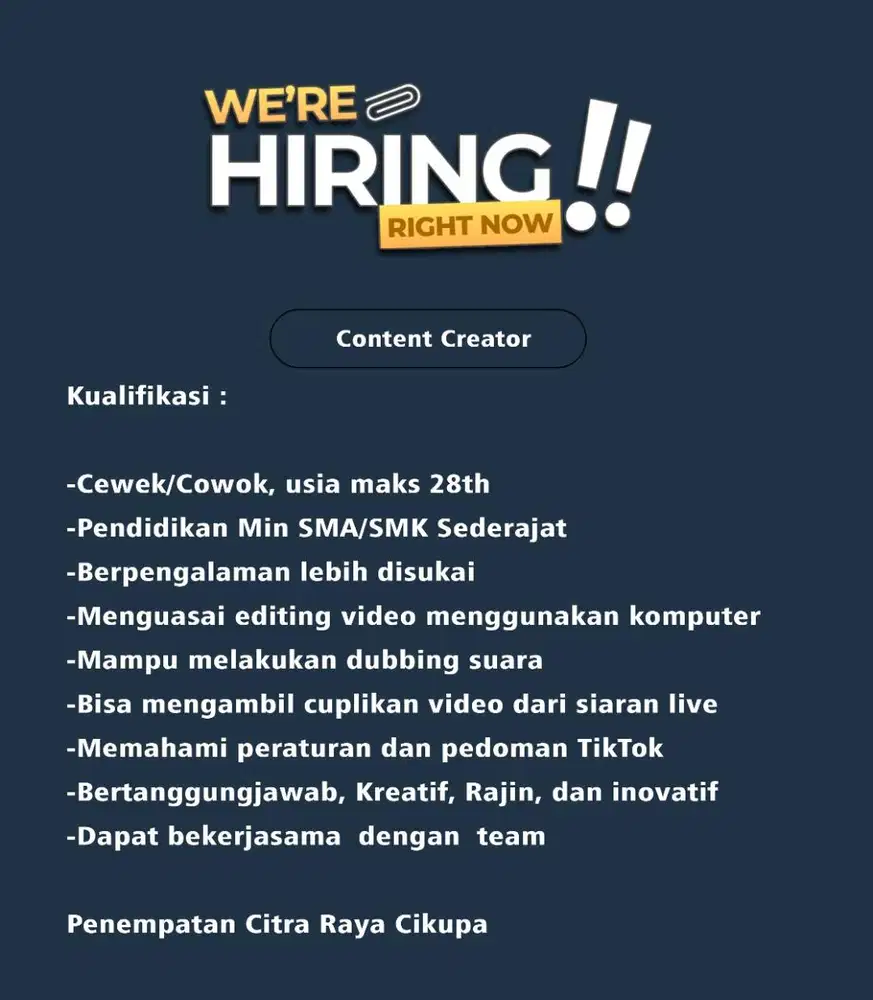 DIBUTUHKAN SEGERA CONTENT CREATOR!!!