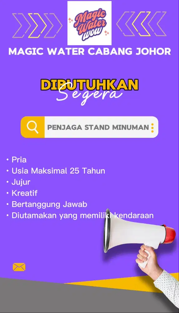 Dibutuhkan segera Penjaga Stand Minuman