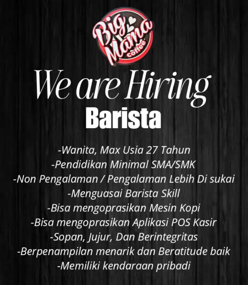 We are hiring Barista