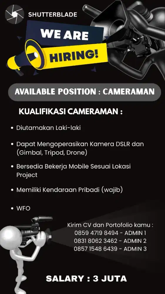 Lowongan Kerja Shooter (Cameraman)