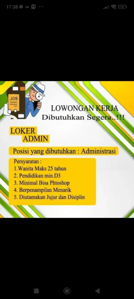 Dicari admin karyawan toko