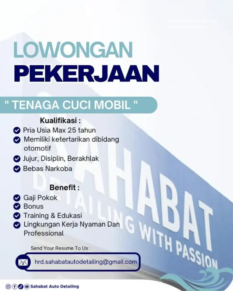 LOWONGAN PEKERJAAN TENAGA CUCI MOBIL