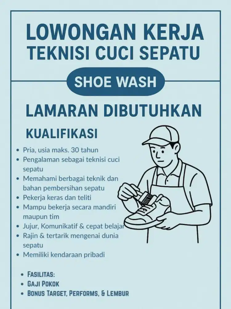 Dicari teknisi cuci sepatu! Urgent!