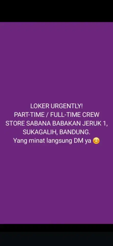LOKER PART TIME / FULL TIME