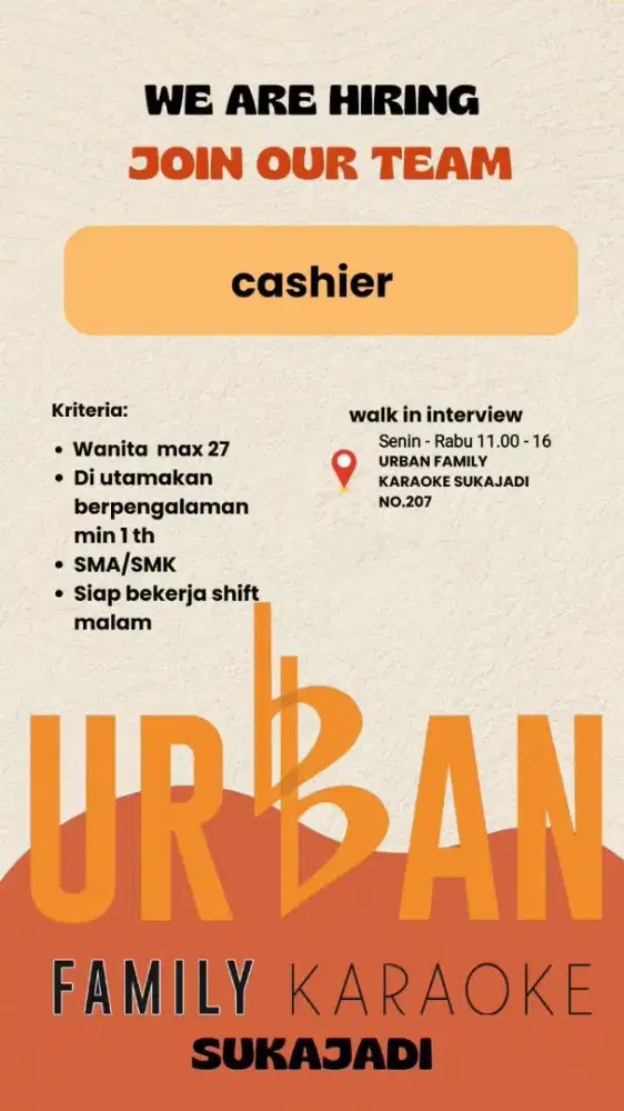 Dibutuhkan kasir & barhelper yg sudah berpengalaman