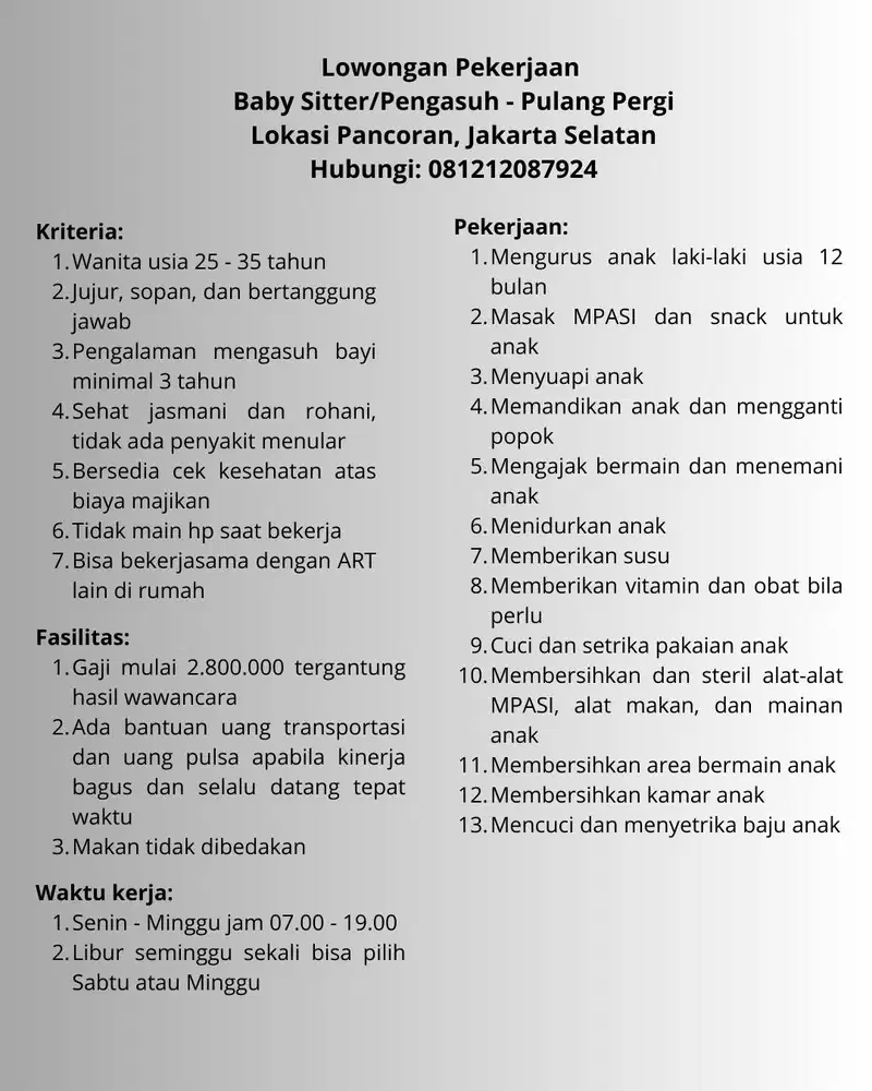 Cari pengasuh anak jakarta Selatan