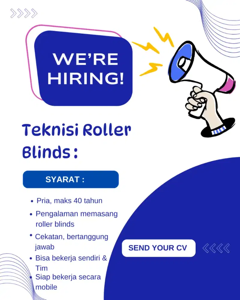 Dibutuhkan Tukang Pasang Roller Blinds
