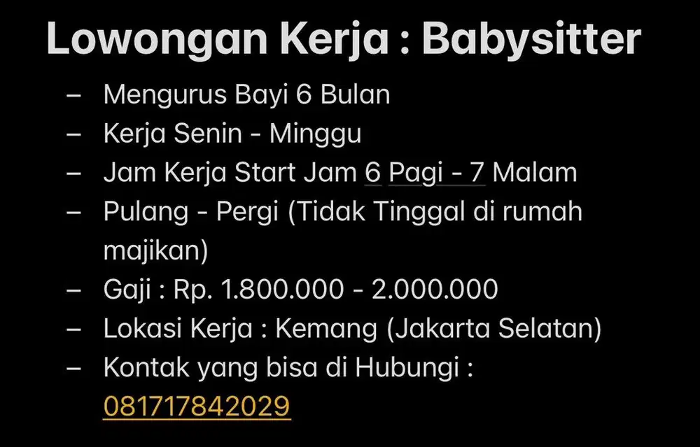 Lowongan Kerja Babysitter