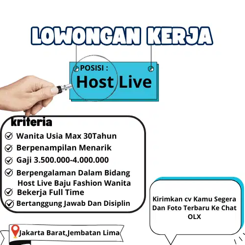 Dibutuhkan Segera Host Live Baju Wanita Daerah Jakarta Barat