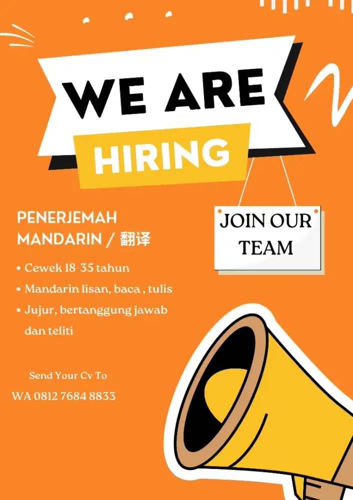 Dibutuhkan penerjemah mandarin