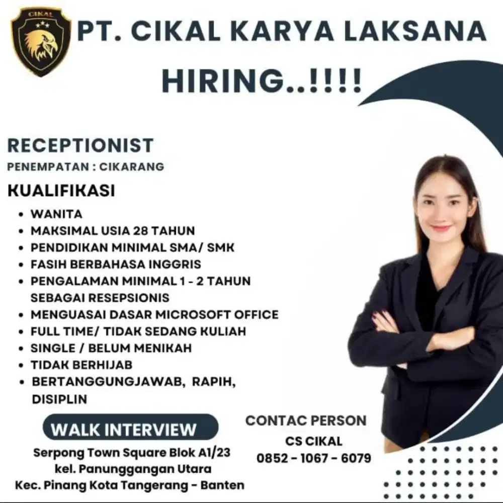 DIBUTUHKAN SEGERA RECEPTIONIST