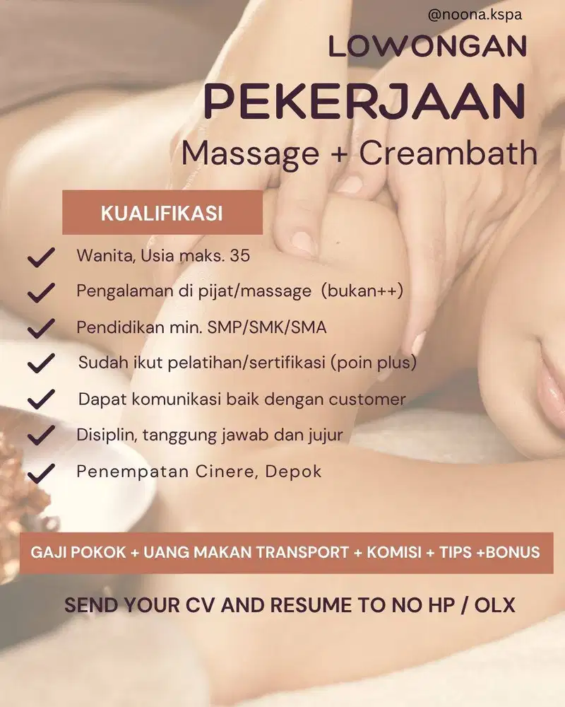 Lowongan Kerja Terapis Pijat / Massage