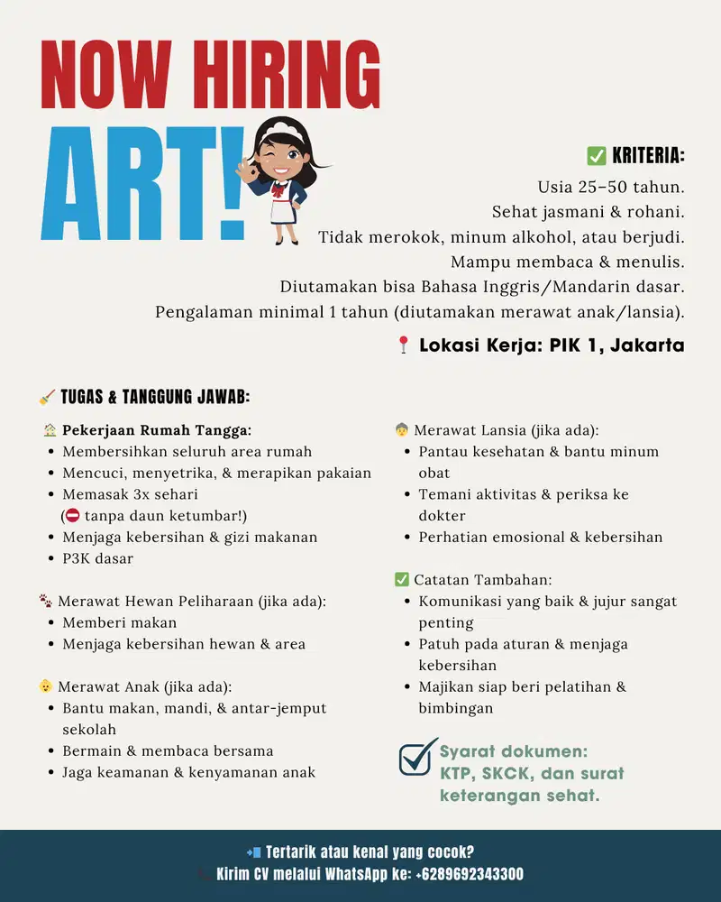 LOWONGAN PEMBANTU / ART!