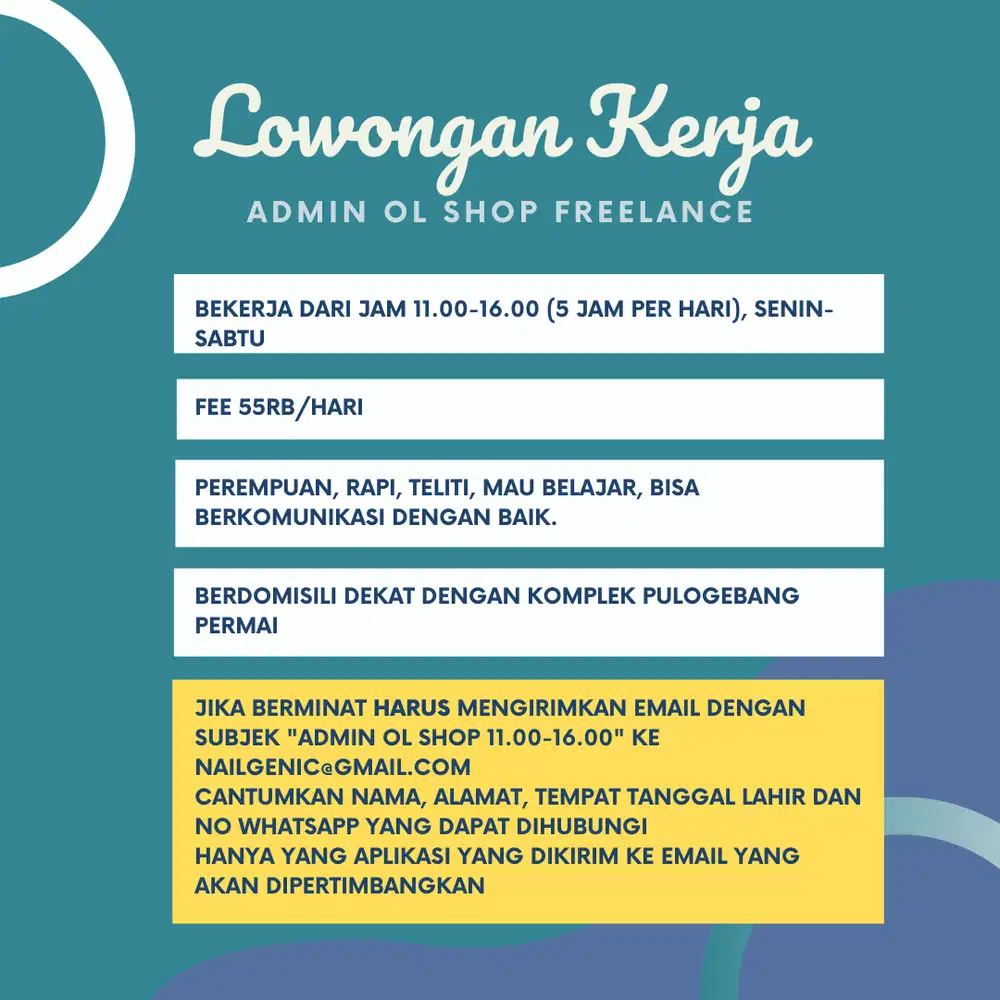 Asisten Online Shop Freelance Pulogebang Permai