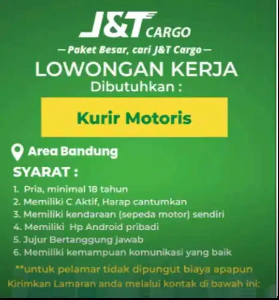 jNt cargo Lowongan kurir motor dan driver engkel long