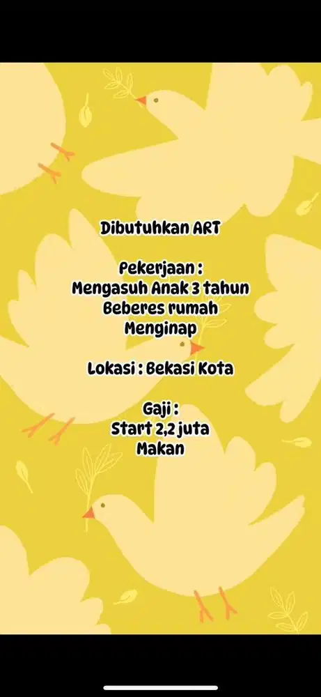 Dibutuhkan ART di Bekasi Barat