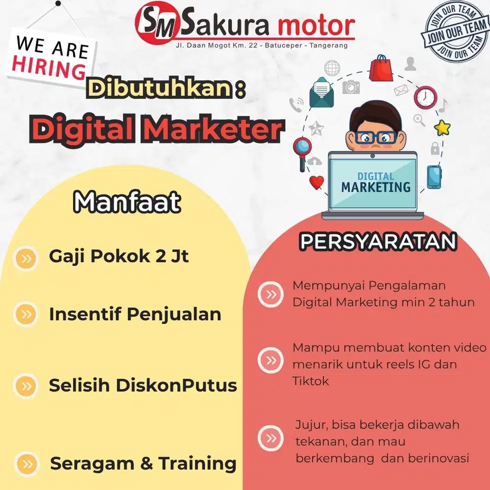 Dibutuhkan Digital Marketing Yamaha Sakura Motor Daan Mogot