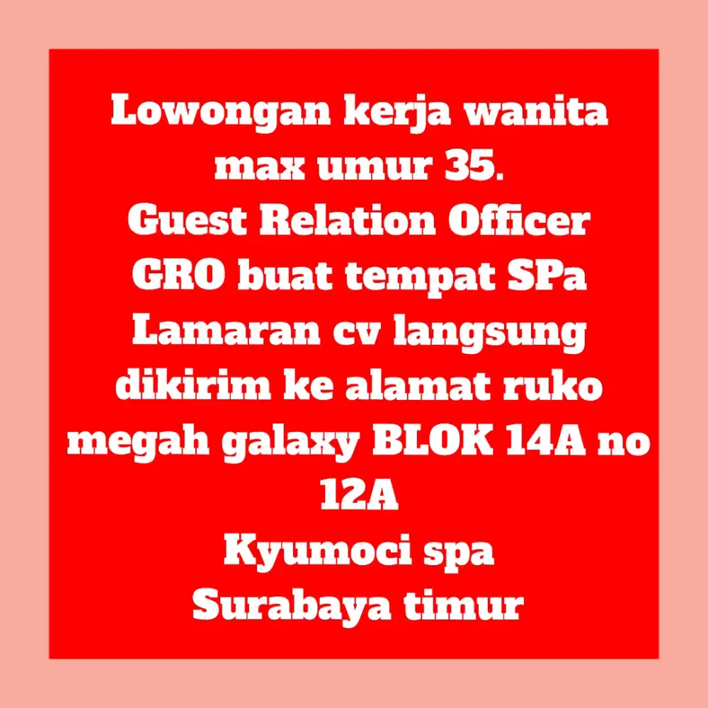 Lowongan pekerjaan GRO buat tempat Spa refleksi
