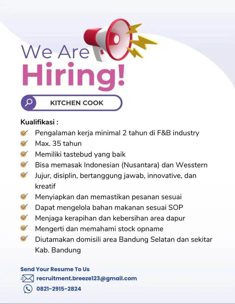 Butuh segera posisi kitchen hub no yg ada di poster atau email