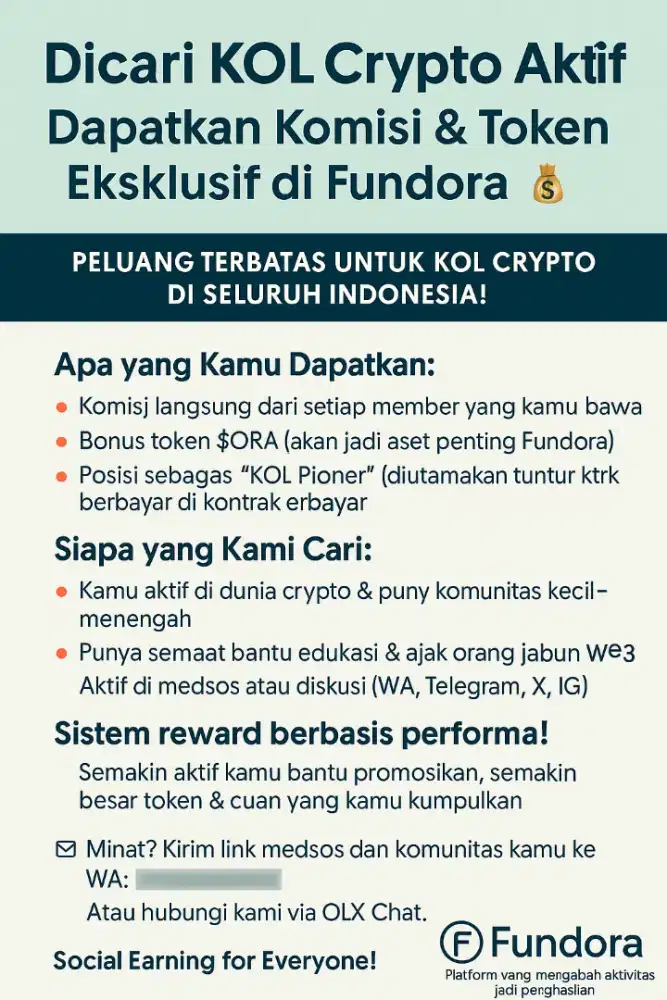 Dicari KOL Crypto Aktif Dapatkan Komisi dan Token Eksklusif di Fundora