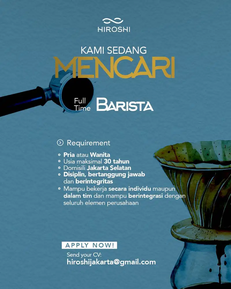 Di butuhkan segera Barista untuk di daerah Rempoa